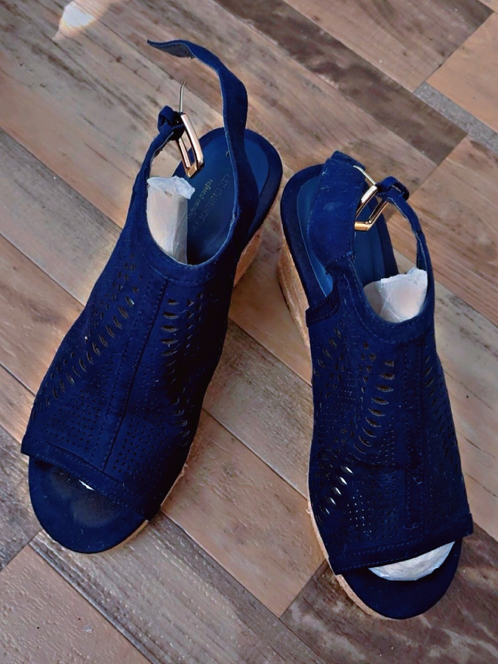 Liz Claiborne Navy Perforated Wedge Sandals